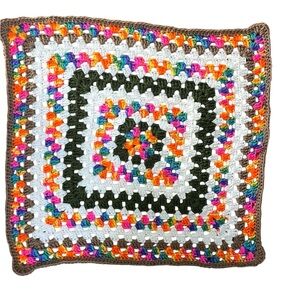 Vtg Crochet Colorful Square Table Topper Lap Afghan Throw Boho Cottage 23x21